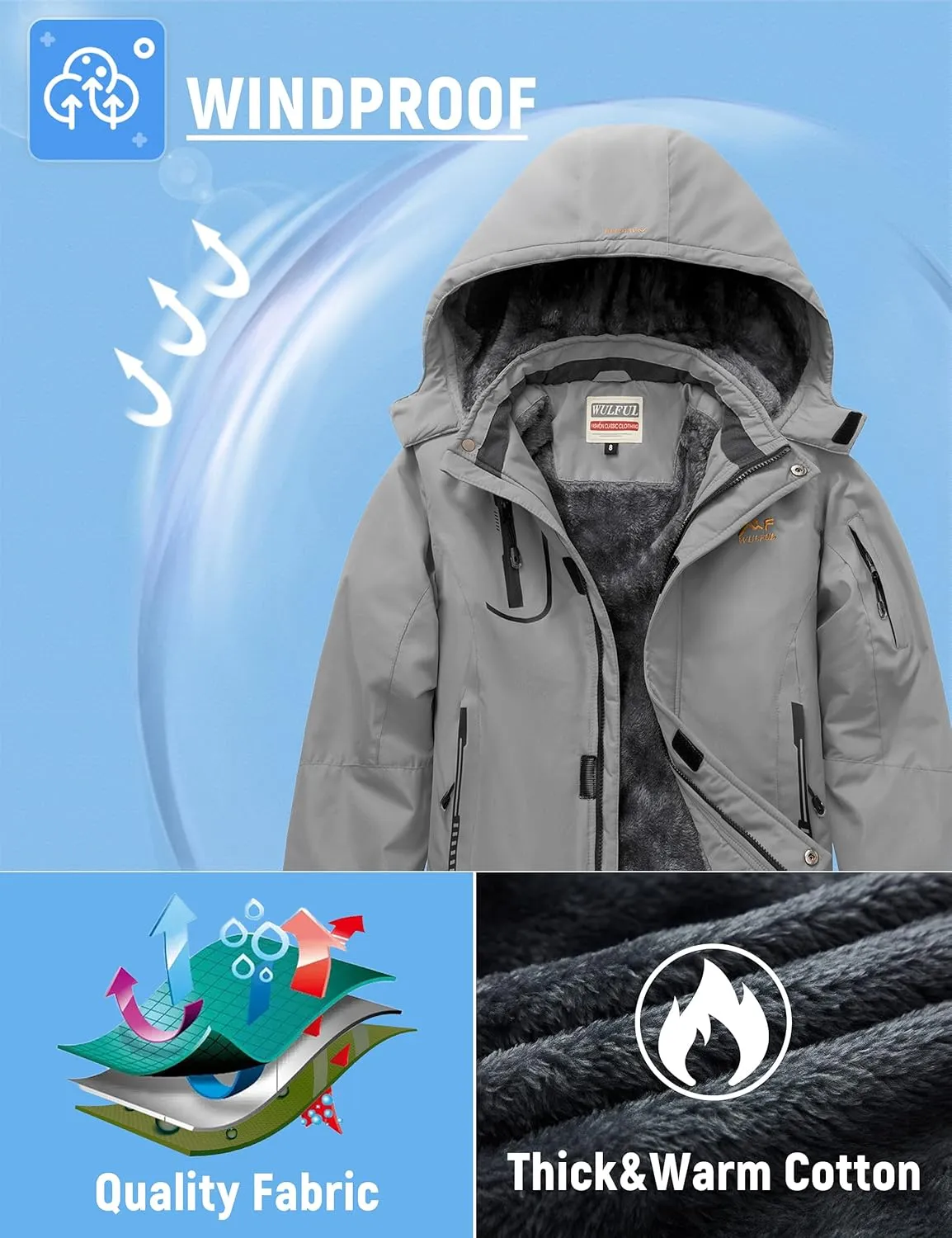 WULFUL Boy's Waterproof Ski Jacket Warm Fleece Hooded Winter Snow Coat