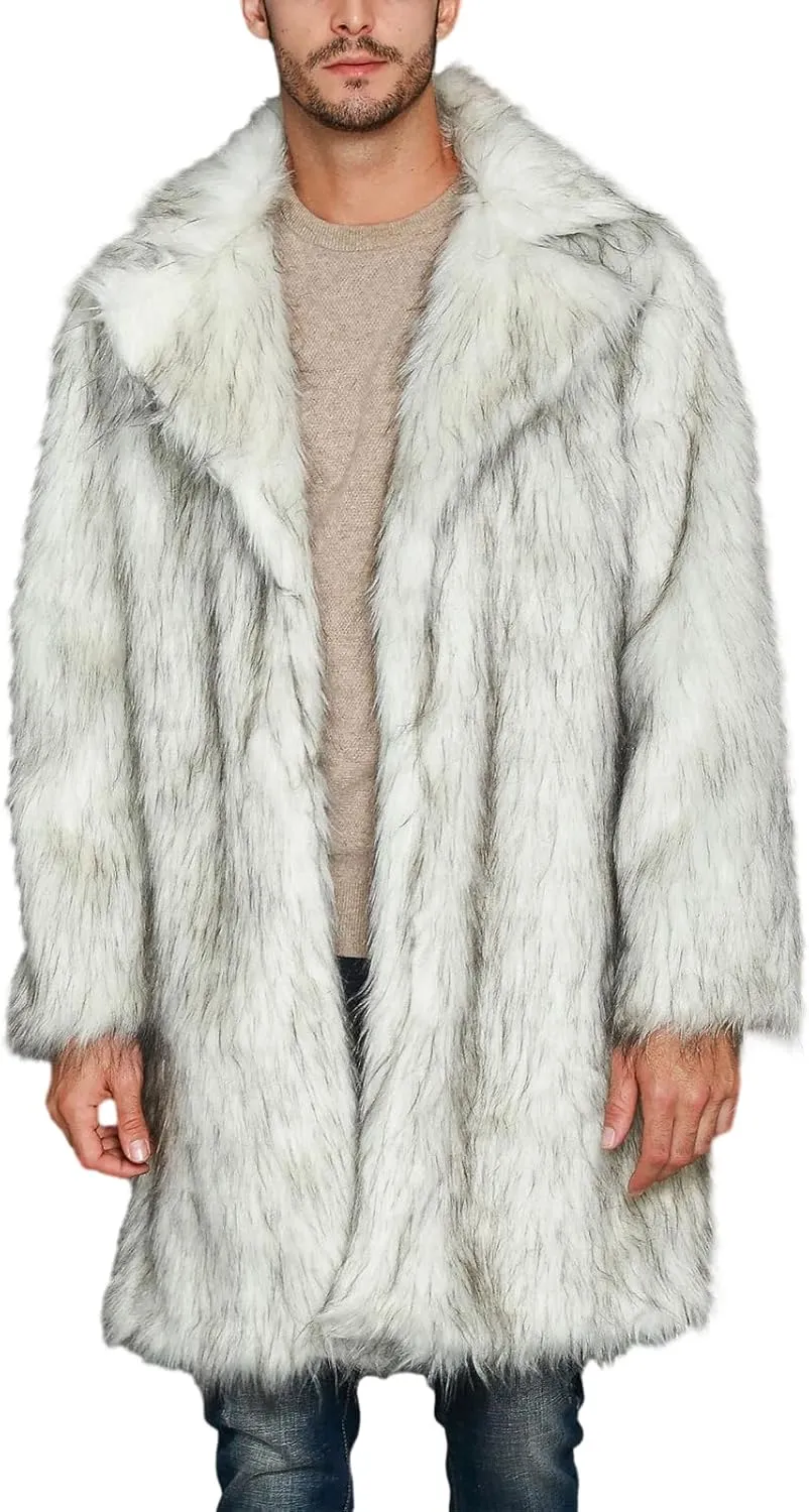 XBTCLXEBCO Men's Luxury Faux Fur Coat Jacket Winter Warm Thick Mink Overcoat Long Furry Trench Cardigan Overcoat Outerwear