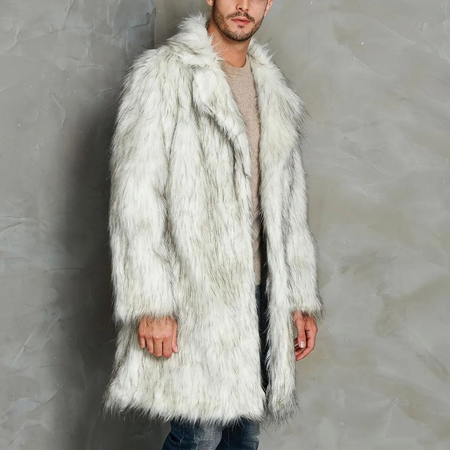 XBTCLXEBCO Men's Luxury Faux Fur Coat Jacket Winter Warm Thick Mink Overcoat Long Furry Trench Cardigan Overcoat Outerwear