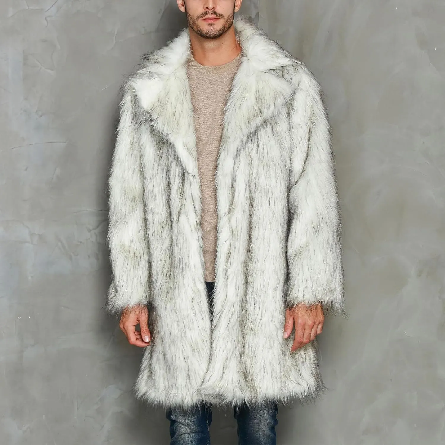 XBTCLXEBCO Men's Luxury Faux Fur Coat Jacket Winter Warm Thick Mink Overcoat Long Furry Trench Cardigan Overcoat Outerwear