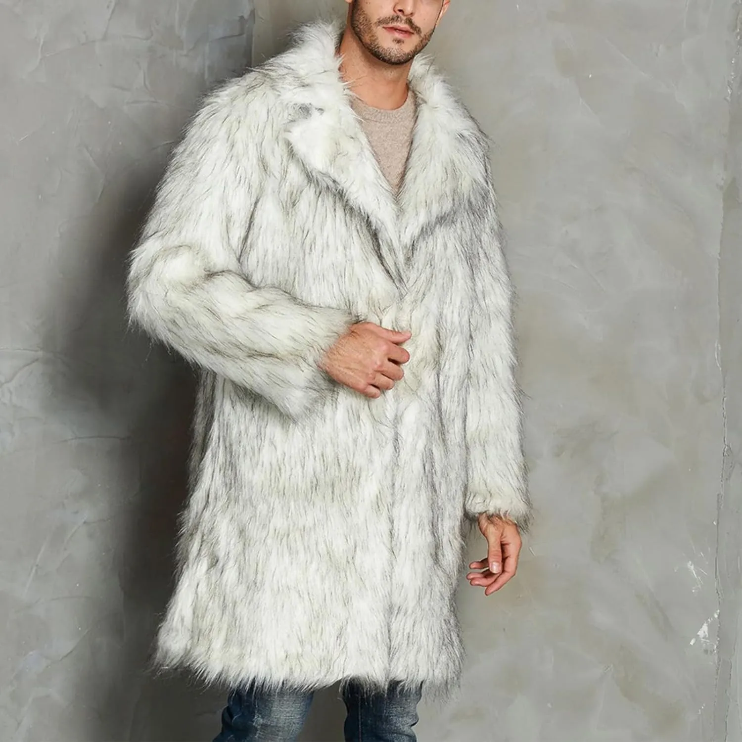 XBTCLXEBCO Men's Luxury Faux Fur Coat Jacket Winter Warm Thick Mink Overcoat Long Furry Trench Cardigan Overcoat Outerwear