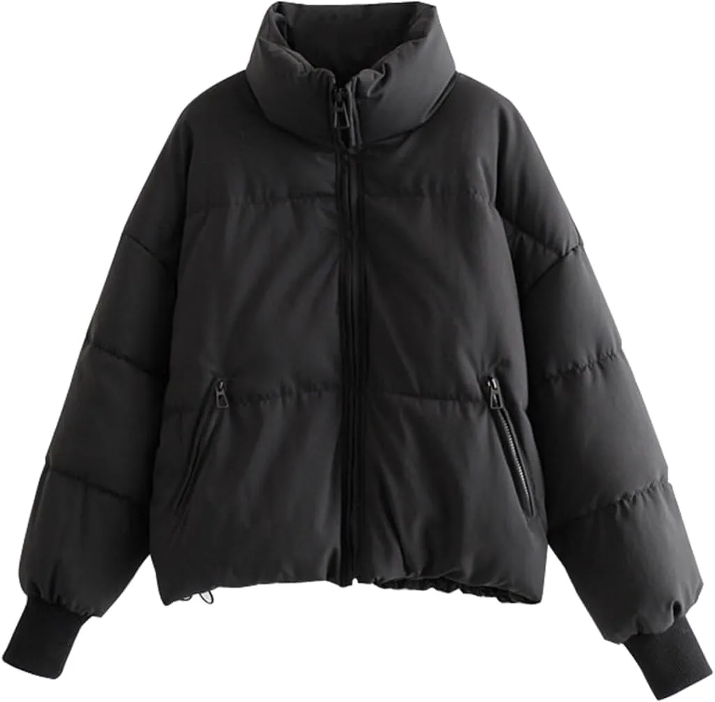 yoeasy Women's Winter Long Sleeve Zip Puffer Jacket Cotton Padded Lightweight Coat