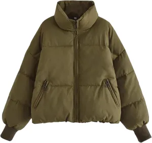 yoeasy Women's Winter Long Sleeve Zip Puffer Jacket Cotton Padded Lightweight Coat