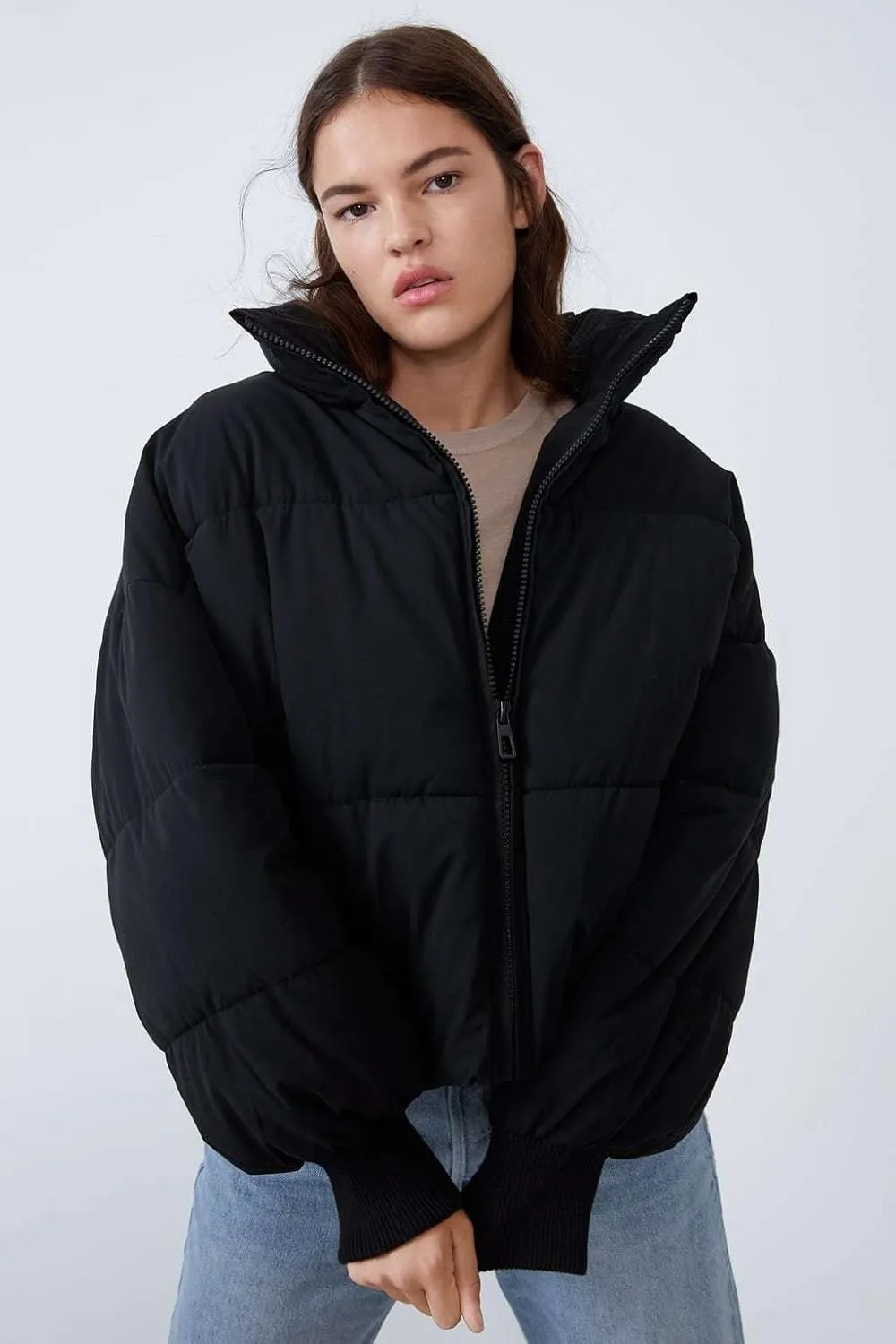 yoeasy Women's Winter Long Sleeve Zip Puffer Jacket Cotton Padded Lightweight Coat