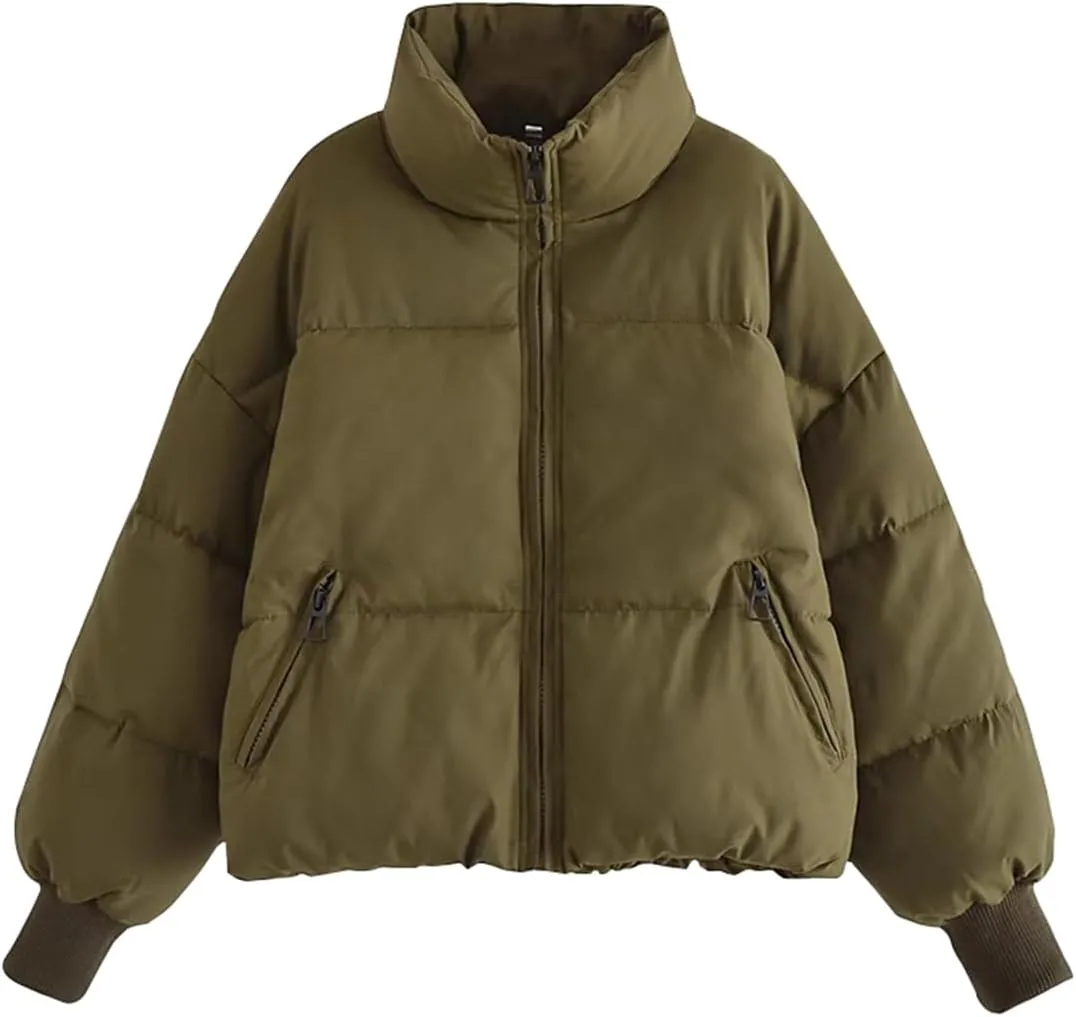 yoeasy Women's Winter Long Sleeve Zip Puffer Jacket Cotton Padded Lightweight Coat