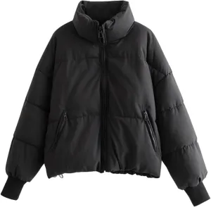 yoeasy Women's Winter Long Sleeve Zip Puffer Jacket Cotton Padded Lightweight Coat