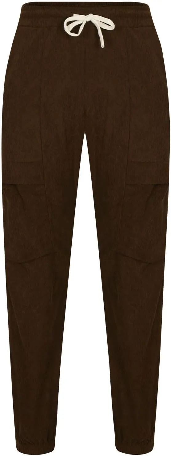 Zeiyignr Mens Corduroy Joggers Pants Casual Cargo Pants Drawstring Elastic Waist Slim Fit Tapered Sweatpants with Pockets
