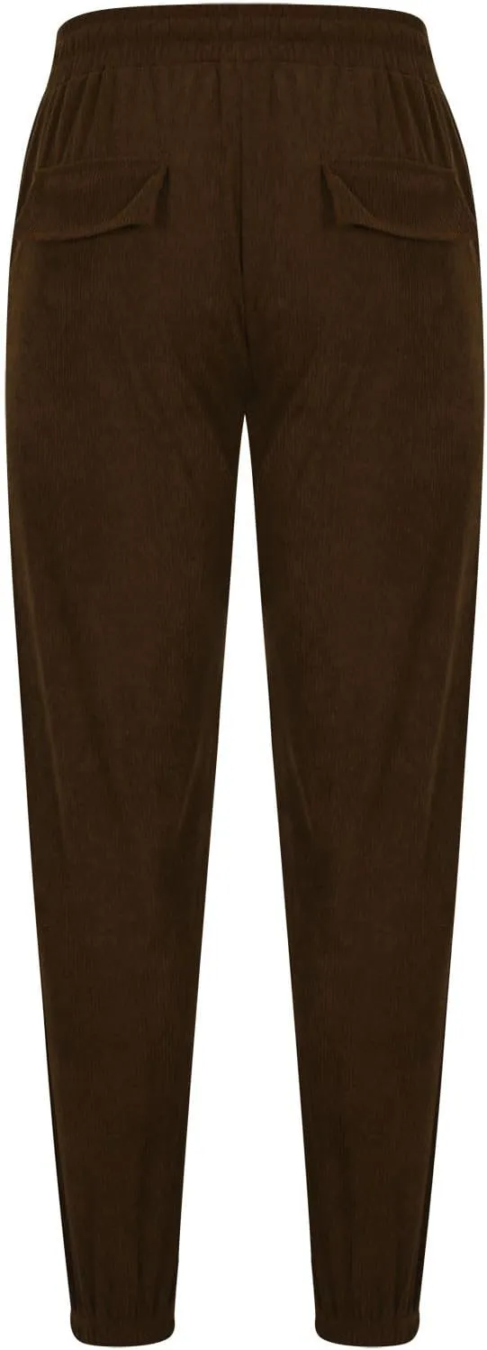 Zeiyignr Mens Corduroy Joggers Pants Casual Cargo Pants Drawstring Elastic Waist Slim Fit Tapered Sweatpants with Pockets