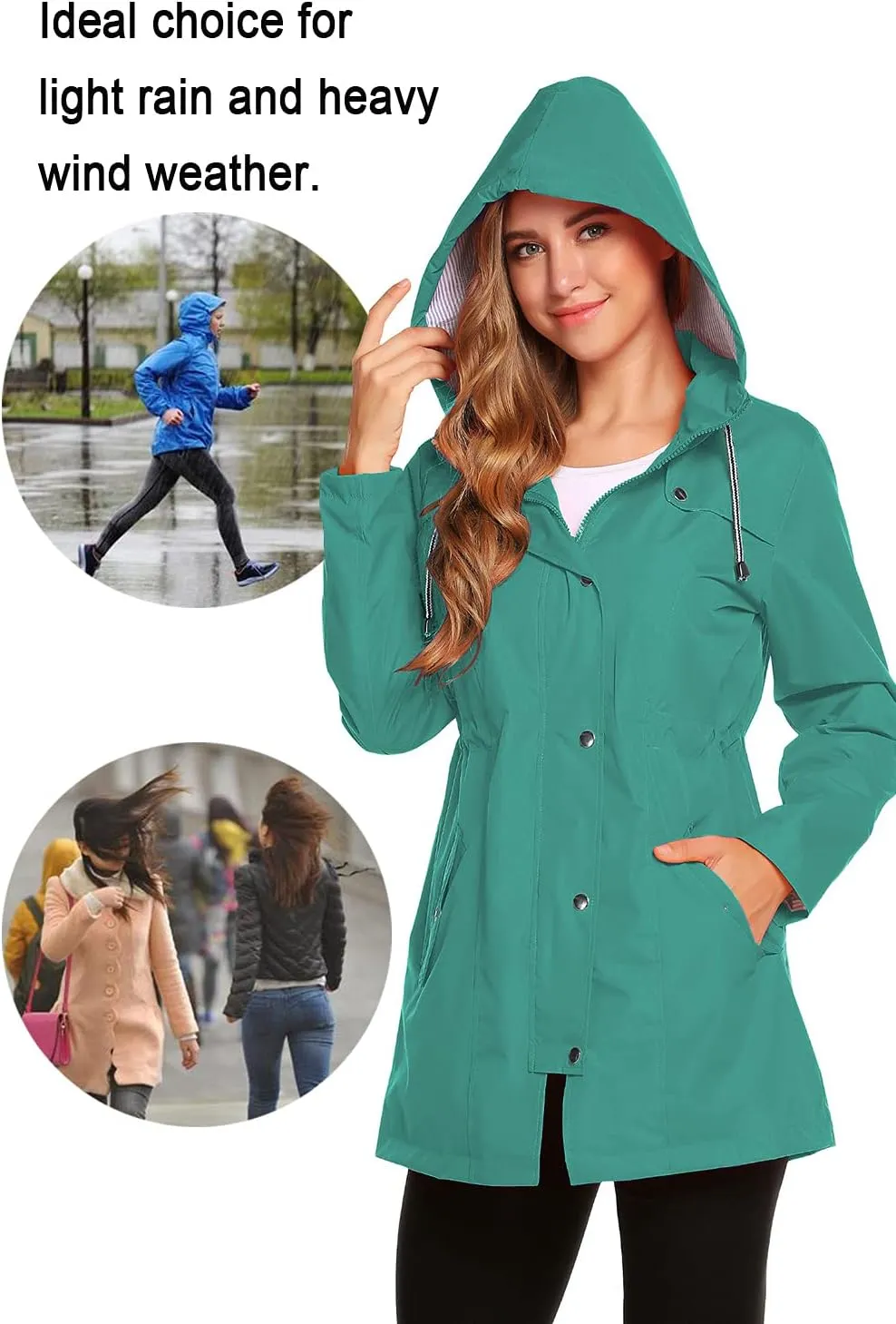 ZHENWEI Womens Lightweight Hooded Waterproof Active Outdoor Rain Jacket S-XXL