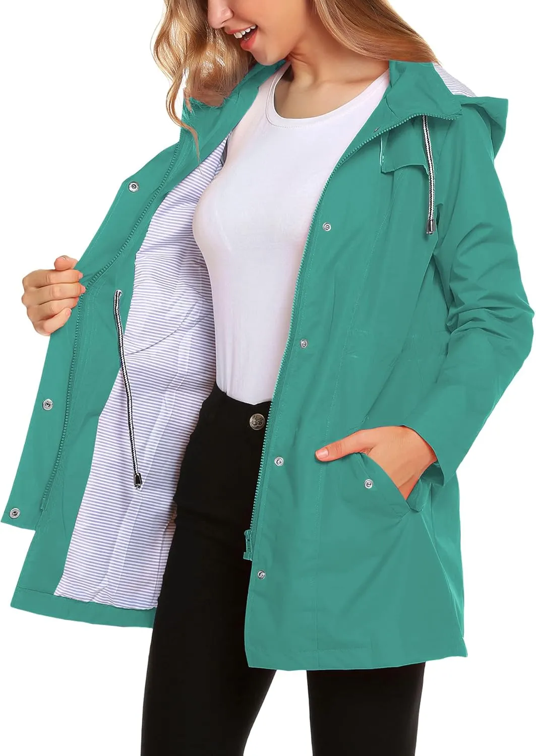 ZHENWEI Womens Lightweight Hooded Waterproof Active Outdoor Rain Jacket S-XXL