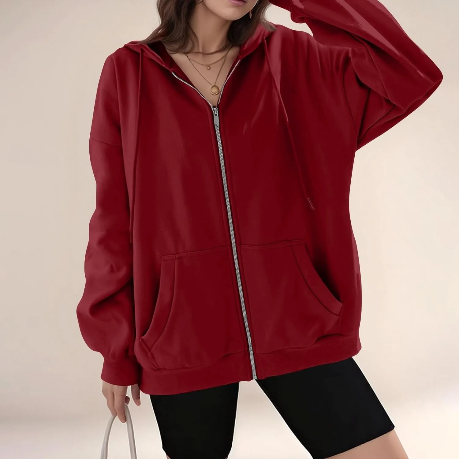Zip Up Hoodie Women Preppy Casual Comfy Fleece Jacket Trendy Long Sleeve Oversized Sweatshirt Winter Coats with Hood