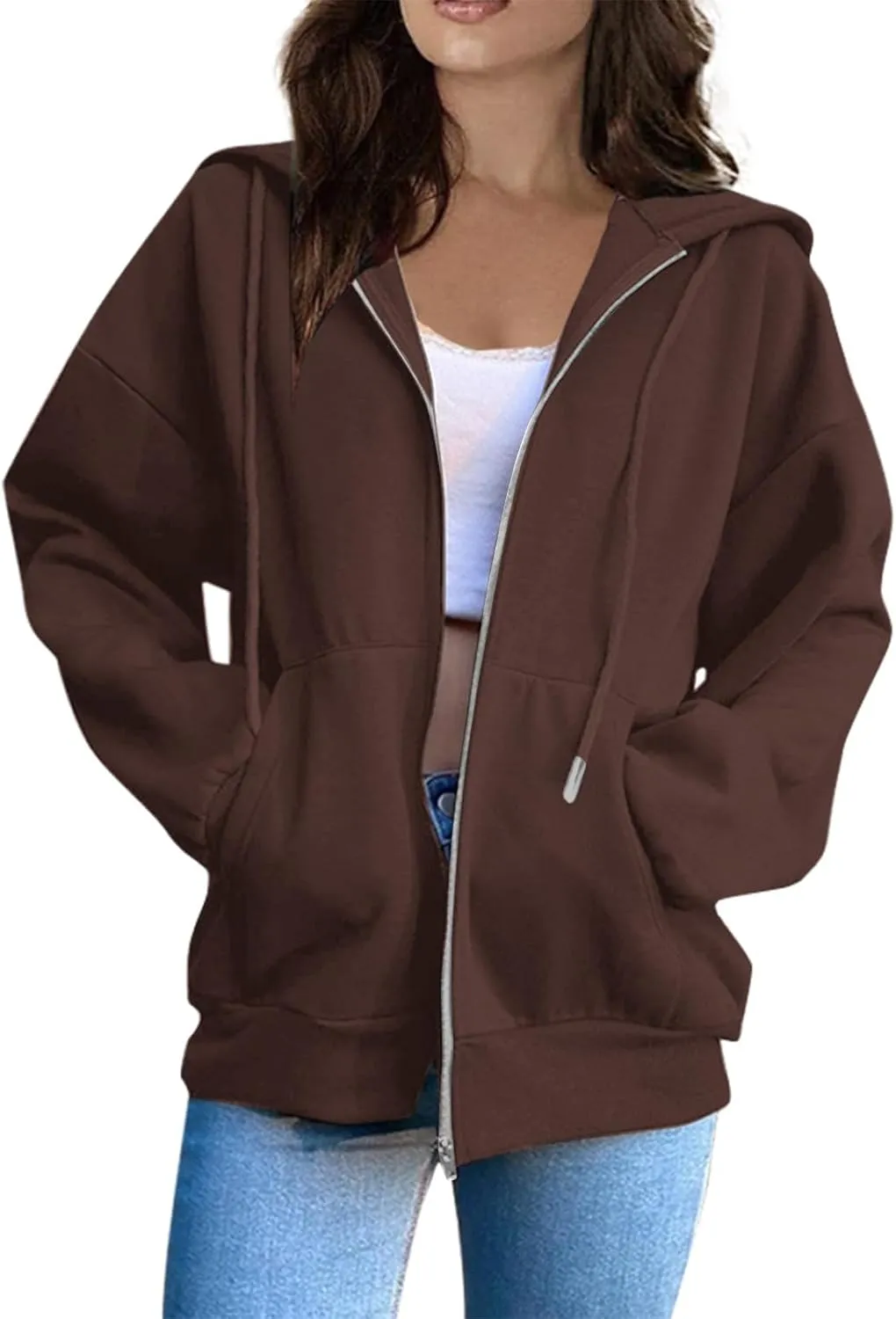 Zip Up Hoodies For Women Cropped Solid Color Sweatshirts Fall Outfits 2024 Long Sleeved Teen Girls Clothes