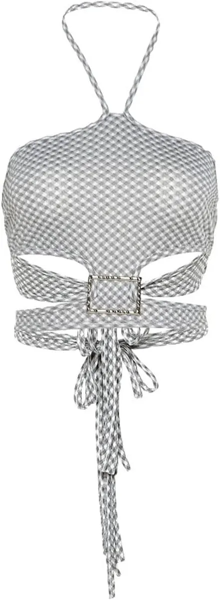 Zip up Jackets for Women Summer Women's Grey Plaid Camisole Strapless Sleeveless Suspender Corset